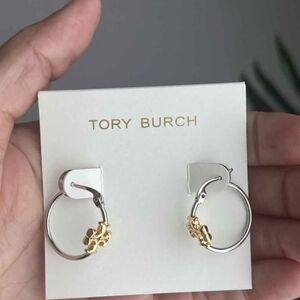 Tory Burch Gold and Silver Hoop Earrings